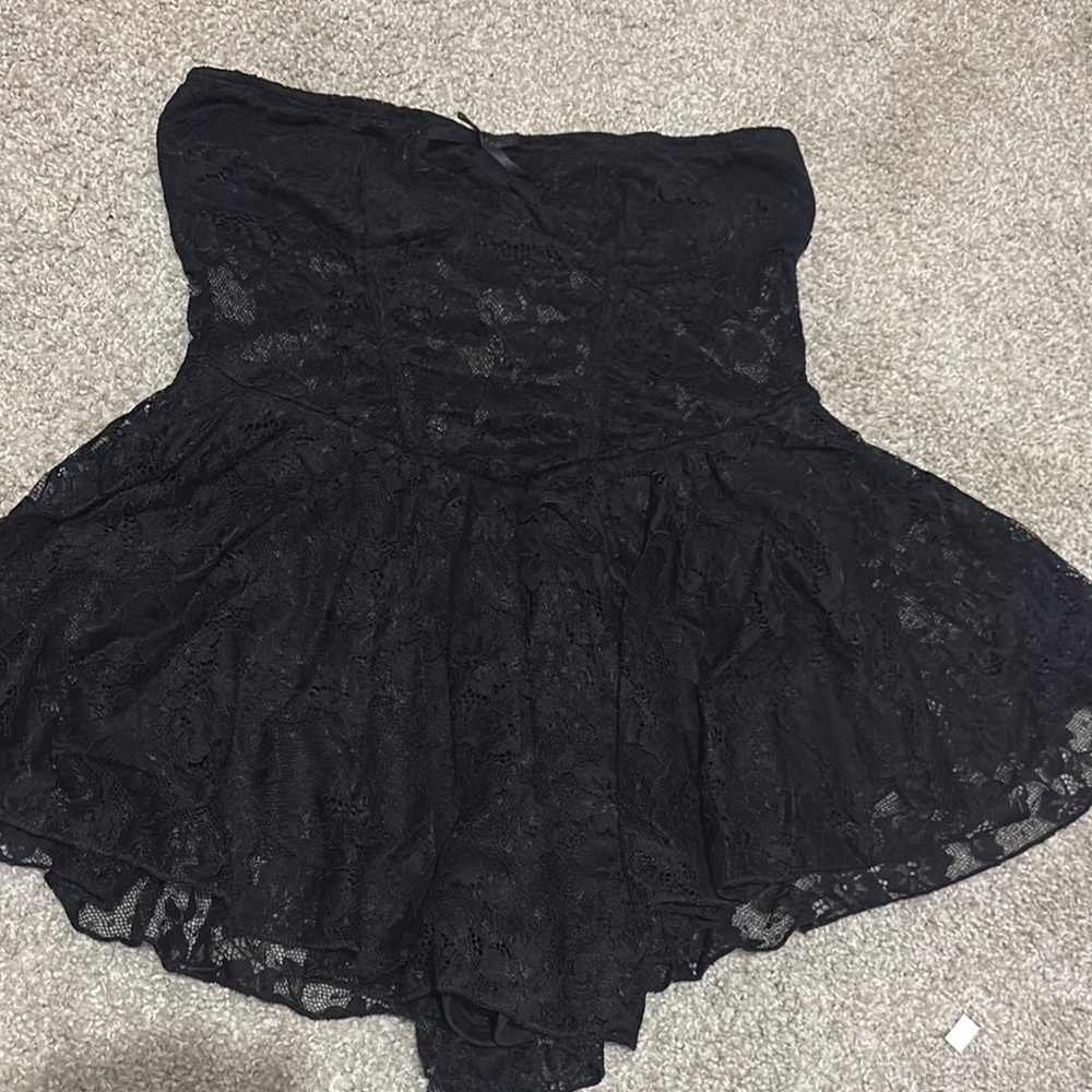 & Other Stories Black Ruched Strapless Babydoll Dress